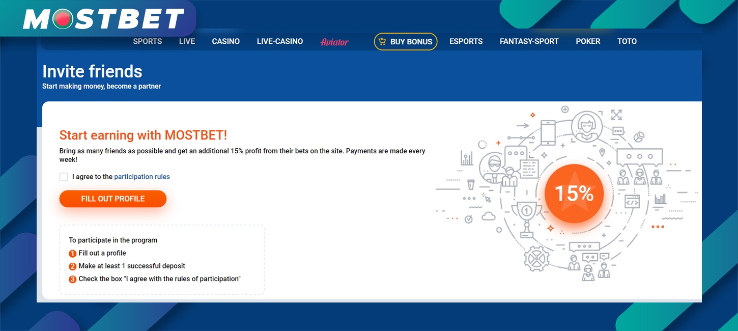 Detailed information on the affiliate program available through the Mostbet website