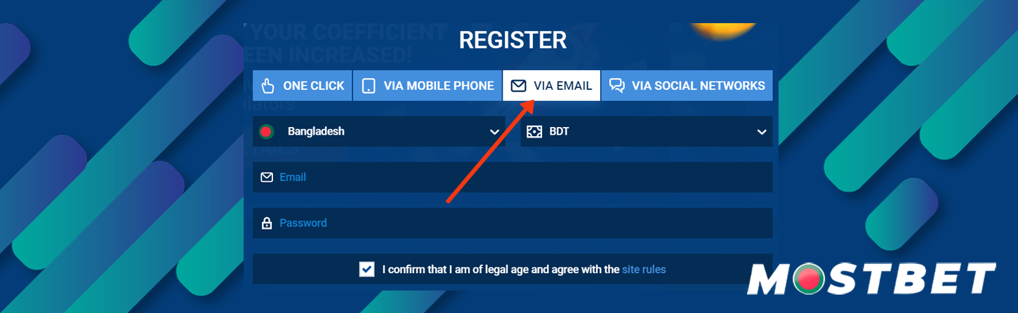 Mostbet Bangladesh also offers email registration.