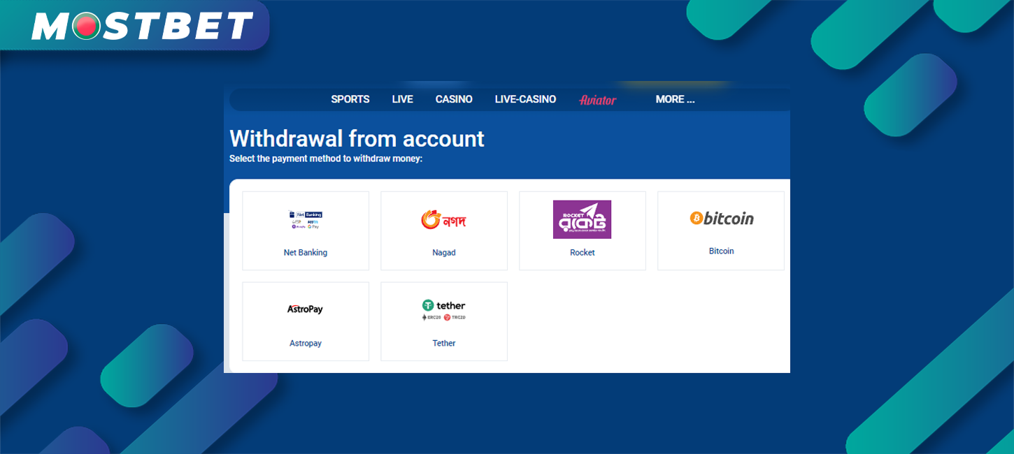 There are numerous popular withdrawal methods accessible to Mostbet players in Bangladesh.